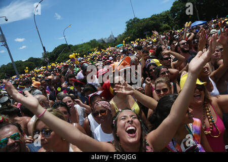 Sao Paulo, Brazil. 31st Jan, 2016. People take part in the parade of 'Monobloco' during the Carnival festivities in Sao Paulo, Brazil, on Jan. 31, 2016. Credit:  Rahel Patrasso/Xinhua/Alamy Live News Stock Photo