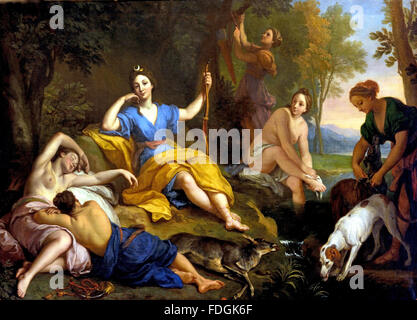 Diana and her companions resting after the hunt BOULOGNE Louis de 1654 - 1733 France French (  Roman mythology, Diana was the goddess of the hunt, the moon and childbirth ) Stock Photo