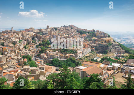 Sicily hill town, aerial view of the city of Enna, situated high on a hill in the middle of the island of Sicily. Stock Photo