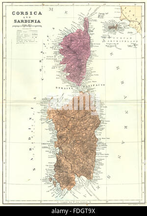 CORSICA SARDINIA: Elba. France Italy. Bacon, 1895 antique map Stock Photo