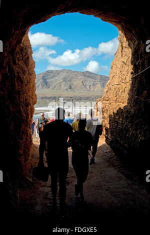 Vertical view of the tunnel entrance to the Salt Mines on Sal in Cape Verde. Stock Photo