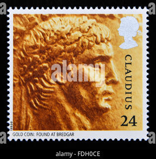 Postage stamp. Great Britain. Queen Elizabeth II. 1993. Roman Britain. Emperor Claudius. 24p. Stock Photo