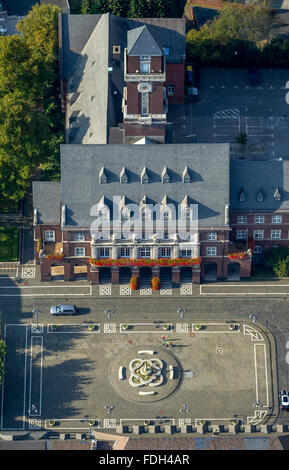 Aerial view, Ernst-Wilczok Square and Town Hall Bottrop, City Hall Fountain, Town Square, Market Square, Bottrop, Ruhr region, Stock Photo