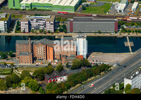 Aerial view, Küppersmühle, timber port, inner harbor, Duisburg, Ruhr Area, North Rhine Westphalia, Germany, Europe, Aerial view, Stock Photo