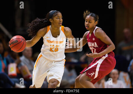 January 31, 2016: Te'a Cooper #20 of the Tennessee Lady Volunteers tries to dribble past Karyla Middlebrook #22 of the Alabama Crimson Tide during the NCAA basketball game between the University of Tennessee Lady Volunteers and the University of Alabama Crimson Tide at Thompson Boling Arena in Knoxville TN Tim Gangloff/CSM Stock Photo