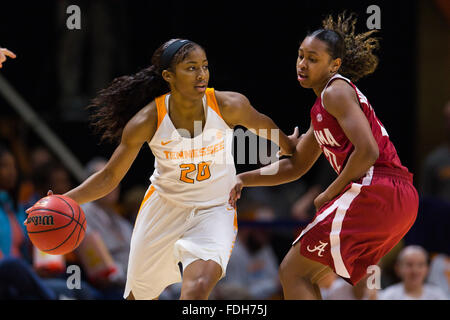 January 31, 2016: Te'a Cooper #20 of the Tennessee Lady Volunteers tries to dribble past Karyla Middlebrook #22 of the Alabama Crimson Tide during the NCAA basketball game between the University of Tennessee Lady Volunteers and the University of Alabama Crimson Tide at Thompson Boling Arena in Knoxville TN Tim Gangloff/CSM Stock Photo