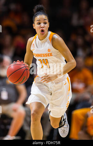 January 31, 2016: Andraya Carter #14 of the Tennessee Lady Volunteers brings the ball up court during the NCAA basketball game between the University of Tennessee Lady Volunteers and the University of Alabama Crimson Tide at Thompson Boling Arena in Knoxville TN Tim Gangloff/CSM Stock Photo