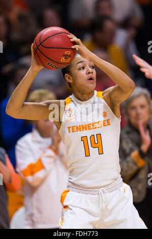 January 31, 2016: Andraya Carter #14 of the Tennessee Lady Volunteers passes the ball during the NCAA basketball game between the University of Tennessee Lady Volunteers and the University of Alabama Crimson Tide at Thompson Boling Arena in Knoxville TN Tim Gangloff/CSM Stock Photo
