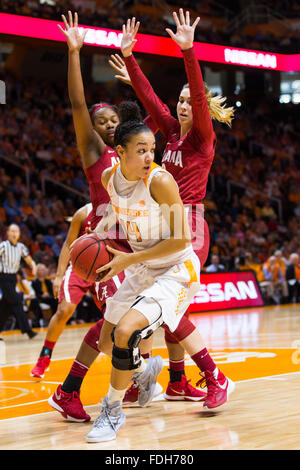 January 31, 2016: Andraya Carter #14 of the Tennessee Lady Volunteers looks to pass the ball during the NCAA basketball game between the University of Tennessee Lady Volunteers and the University of Alabama Crimson Tide at Thompson Boling Arena in Knoxville TN Tim Gangloff/CSM Stock Photo