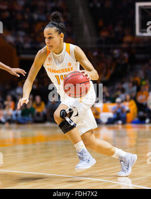 January 31, 2016: Andraya Carter #14 of the Tennessee Lady Volunteers drives to the basket during the NCAA basketball game between the University of Tennessee Lady Volunteers and the University of Alabama Crimson Tide at Thompson Boling Arena in Knoxville TN Tim Gangloff/CSM Stock Photo