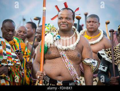 Ludzidzini, Swaziland, Africa -  King Mswati III, of Swaziland at the the annual  Umhlanga, or reed dance ceremony. Mswati III i Stock Photo