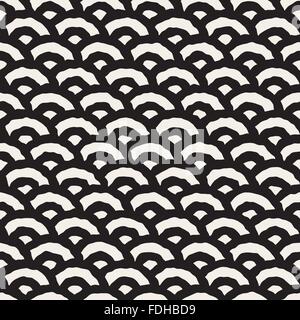 Vector Seamless Black And White Hand Painted Line Geometric Circular Oriental Pattern Stock Vector