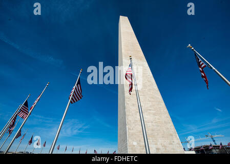 WASHINGTON DC, USA - Built to honor George Washington, the country's first president, the 555-foot marble obelisk towers over Washington DC and stands in the center of the National Mall. Stock Photo