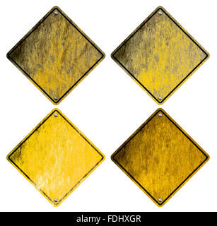 Blank, rusted, weathered and Stained Road Signs (isolated on white) Stock Photo