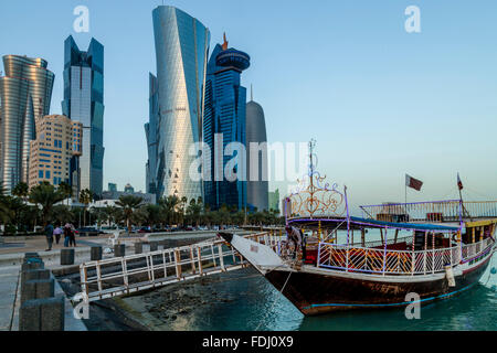 A Traditional Dhow Moored On The Waterfront, Doha, Qatar Stock Photo