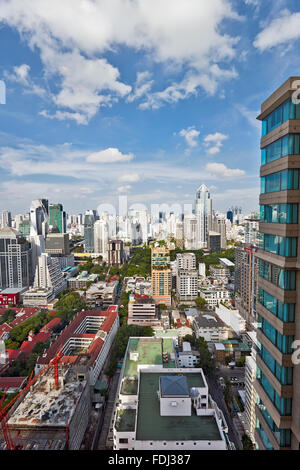 Elevated view of high-rise buildings in Pathum Wan District. Bangkok, Thailand.