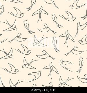 Seamless pattern made of one line swallows Stock Vector