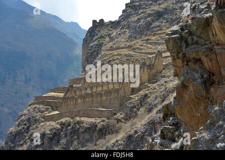 Peru, Ollantaytambo, Pinkulluna Inca ruins in the Sacred Valley in Peru. Stock Photo