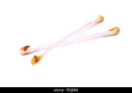Ear wax on cotton swabs isolated on white background Stock Photo