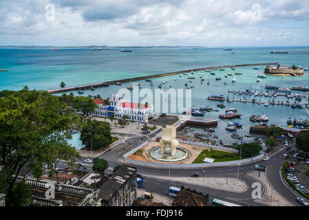 Scenic view of the lower city from Elevador Lacerda, Salvador, Bahia, Brazil Stock Photo