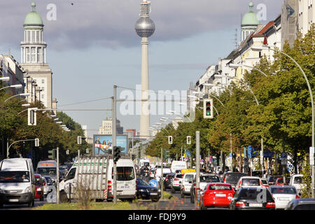 Berlin, Germany, busy Karl-Marx-Allee in Berlin-Friedrichshain