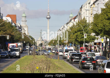 Berlin, Germany, busy Karl-Marx-Allee in Berlin-Friedrichshain