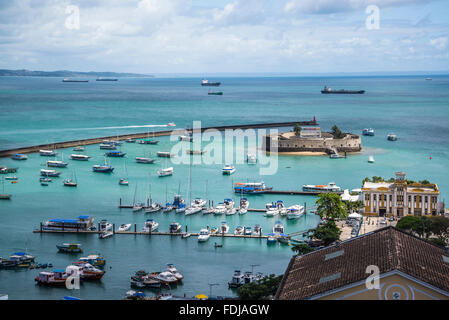 Scenic view of the lower city with Forte São Marcelo, from Elevador Lacerda, Salvador, Bahia, Brazil Stock Photo