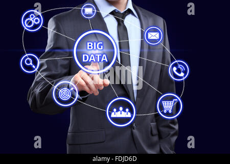 Analyst click on button with text data mining. Stock Photo