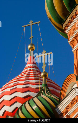 Striped onion domes of St Basil's Cathedral on Red Square, Moscow, Russia Stock Photo