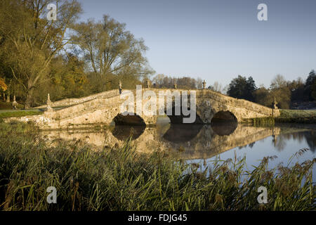 The Oxford Bridge on a frosty day at Stowe Landscape Gardens, Buckinghamshire.