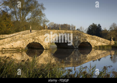The Oxford Bridge on a frosty day at Stowe Landscape Gardens, Buckinghamshire.