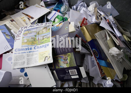 Paper in a recycling bin at Petworth House, West Sussex. Stock Photo