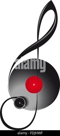 treble clef in the form of turntable Stock Vector