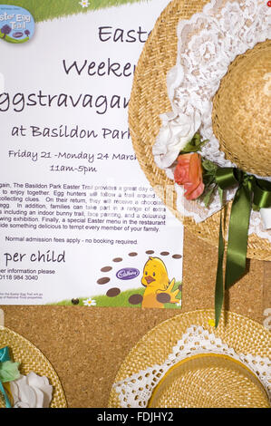 Easter bonnets and posters for an Easter egg trail at Basildon Park, sponsored by Cadbury, Reading, Berkshire, during March. Stock Photo