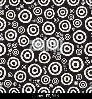 Vector Seamless Black And White Hand Painted Circular Rings Jumble Pattern Stock Vector