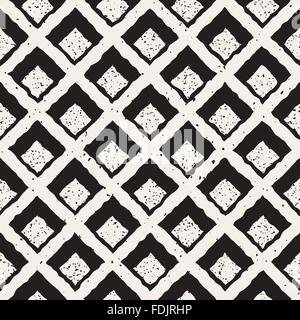 Vector Seamless Black And White Hand Painted Line   Rhombus Grid Waffel Pattern Stock Vector