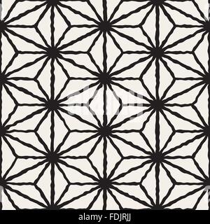 Vector Seamless Black And White Hand Painted Line Geometric Triangle Grid Star Pattern Stock Vector