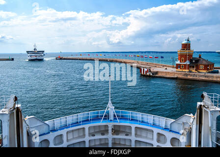 An image of a passenger ferry commuting between Helsinborg in Sweden and Helsingor in Denmark Stock Photo