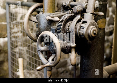 Machinery at Patterson's Spade Mill, Co. Antrim, Northern Ireland. The mill in Templepatrick is the last working water-driven spade mill in daily use in the British Isles. Stock Photo