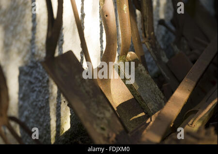 Shovels and spades at Patterson's Spade Mill, Co. Antrim, Northern Ireland. The mill in Templepatrick is the last working water-driven spade mill in daily use in the British Isles. Stock Photo