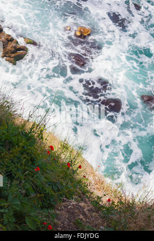 Waves breaking against rocks along Sozopol coast, Bulgaria Stock Photo