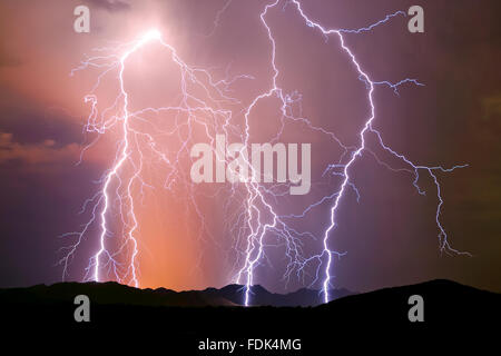 Lightning storm, Arlington, Arizona, United States Stock Photo