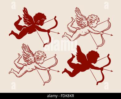 set of cute Cupid silhouettes. vector illustration Stock Vector