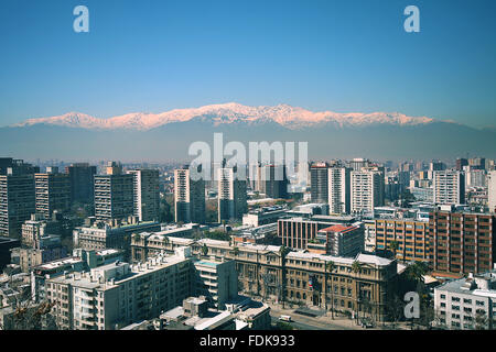 View of the Andes and city skyline from Santa Lucia Hill, Santiago, Chile Stock Photo