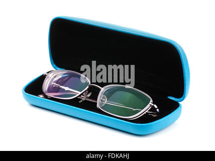 New glasses in a case on a white background Stock Photo