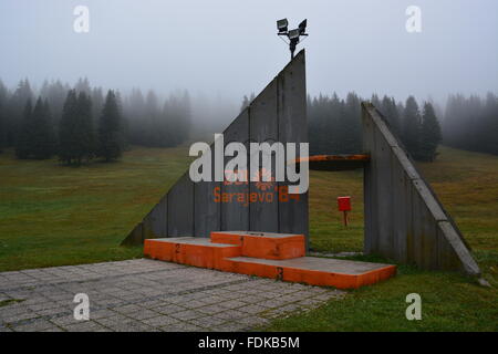 The skiing medal stand at the ski jumping site for the 1984 Olympic site outside of Sarajevo. Stock Photo