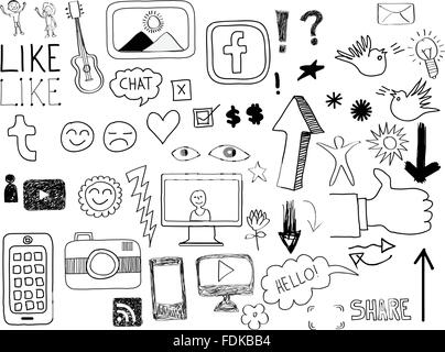 A Set of Hand-drawn Social Media Doodles (Vector) Stock Vector