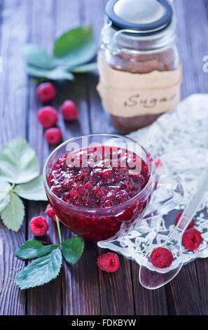 raspberry jam in glass cup and on a table Stock Photo - Alamy