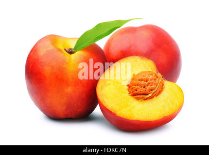Juicy nectarines fruit isolated on white background Stock Photo