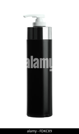 Plastic black bottle with shampoo isolated on a white background Stock Photo